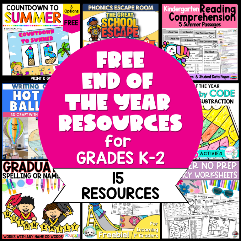 Get 15 FREE End of the Year Resources for grades K-2.