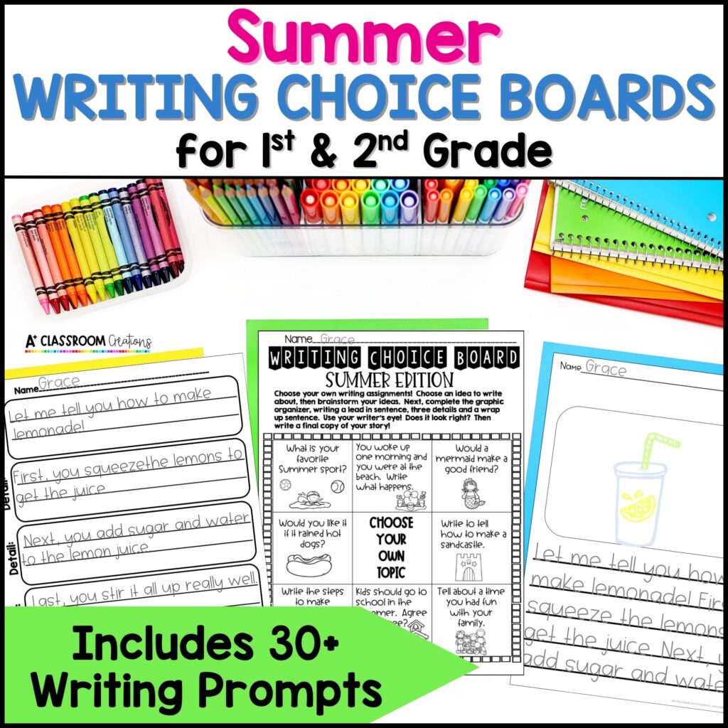 Summer Writing Choice Boards from A Plus Classroom Creations